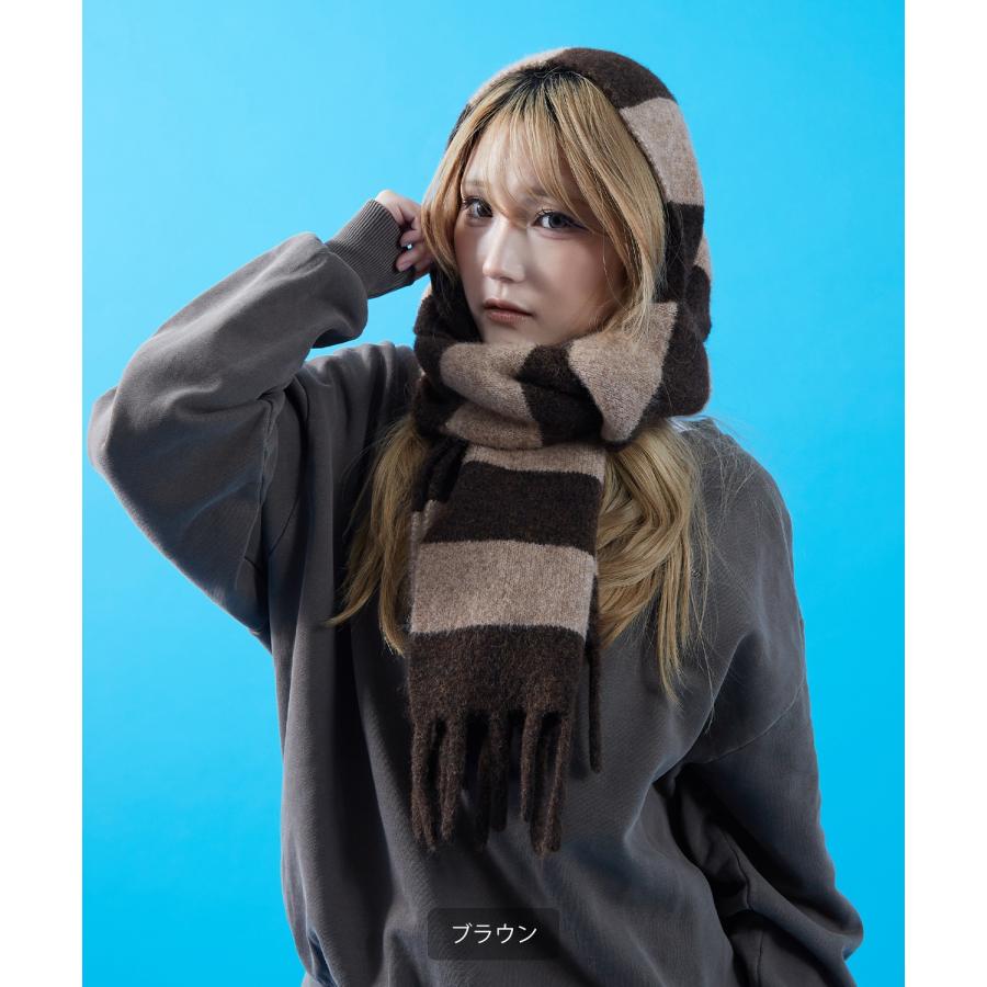 ボーダー マフラー ストール フリンジ ボリューム ユニセックス メンズ レディース 韓国ファッション Y2K ストリート 古着MIX カジュアル ビッグシルエット | improves | 13