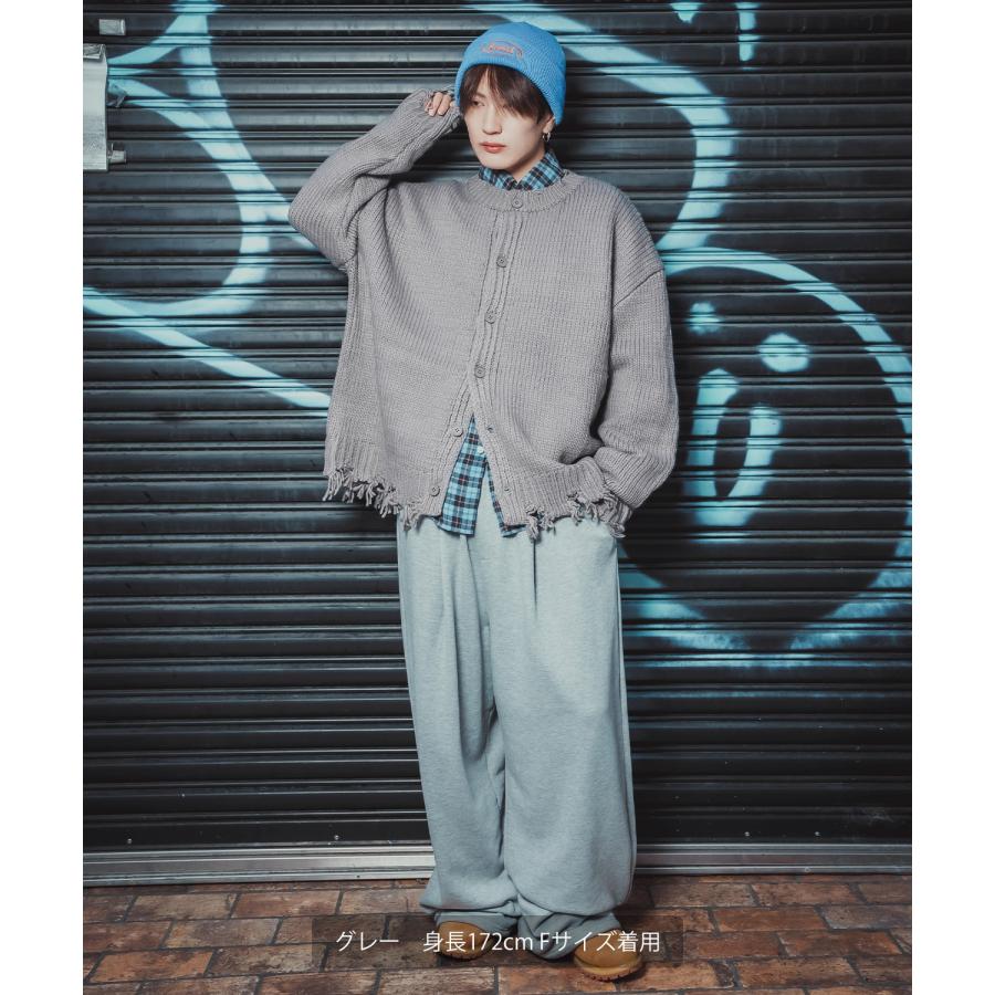 カーディガン 長袖 メンズ グランジ ロック ダメージ加工 ゆったり ビッグシルエット ニット ストリート V系 K-POP 韓国ファッション ルーズ ユニセックス | improves | 16