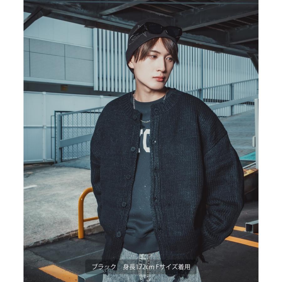 カーディガン 長袖 メンズ グランジ ロック ダメージ加工 ゆったり ビッグシルエット ニット ストリート V系 K-POP 韓国ファッション ルーズ ユニセックス | improves | 03