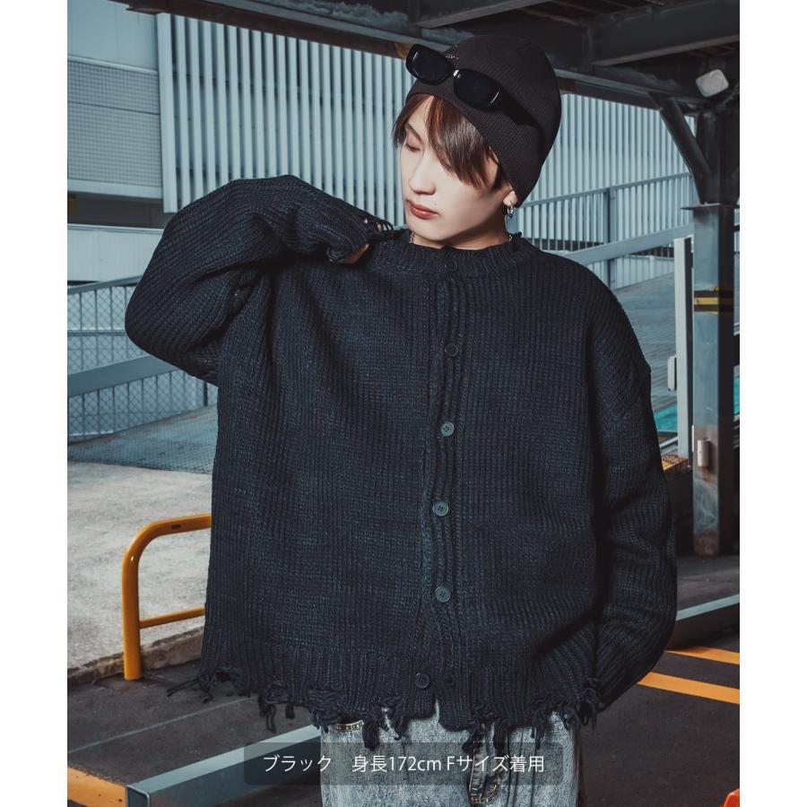 カーディガン 長袖 メンズ グランジ ロック ダメージ加工 ゆったり ビッグシルエット ニット ストリート V系 K-POP 韓国ファッション ルーズ ユニセックス | improves | 04