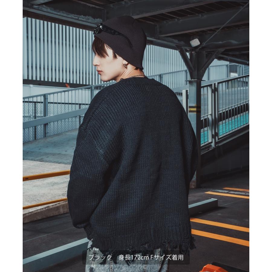カーディガン 長袖 メンズ グランジ ロック ダメージ加工 ゆったり ビッグシルエット ニット ストリート V系 K-POP 韓国ファッション ルーズ ユニセックス | improves | 05
