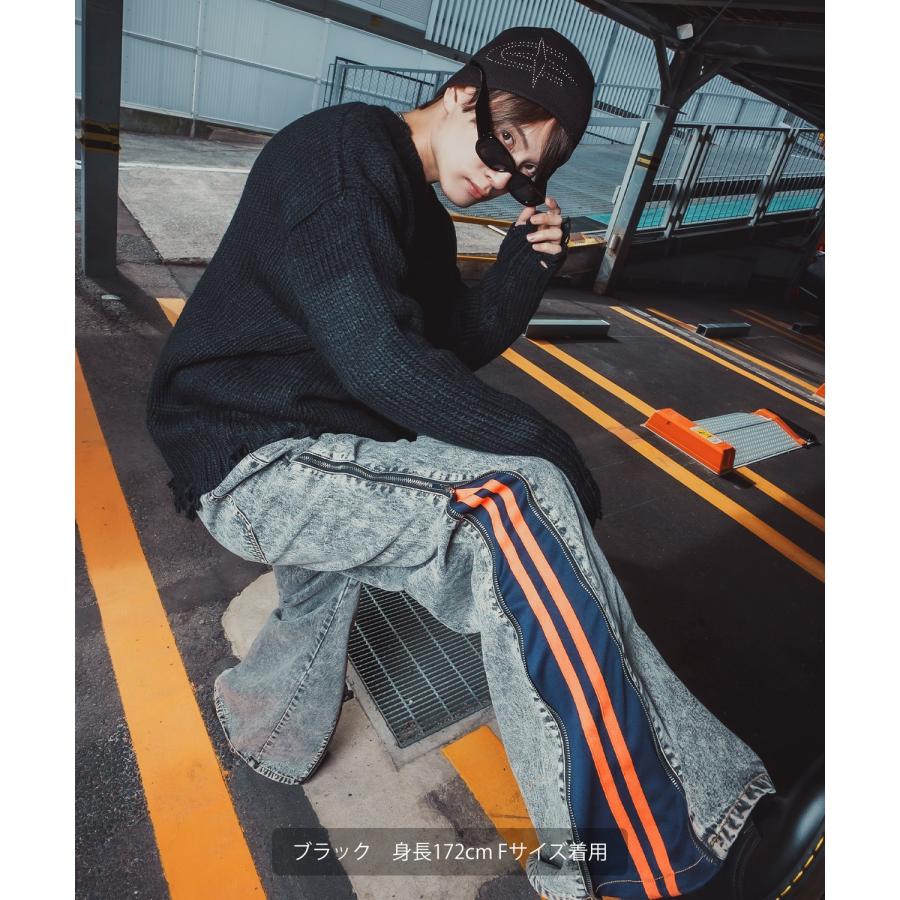 カーディガン 長袖 メンズ グランジ ロック ダメージ加工 ゆったり ビッグシルエット ニット ストリート V系 K-POP 韓国ファッション ルーズ ユニセックス | improves | 07