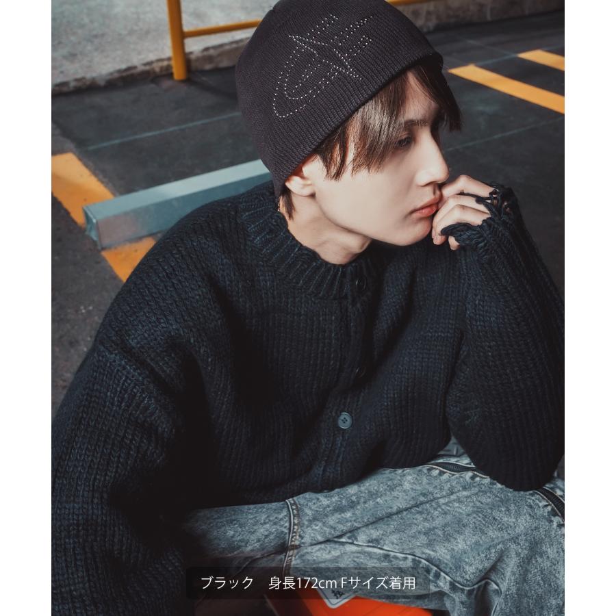 カーディガン 長袖 メンズ グランジ ロック ダメージ加工 ゆったり ビッグシルエット ニット ストリート V系 K-POP 韓国ファッション ルーズ ユニセックス | improves | 08