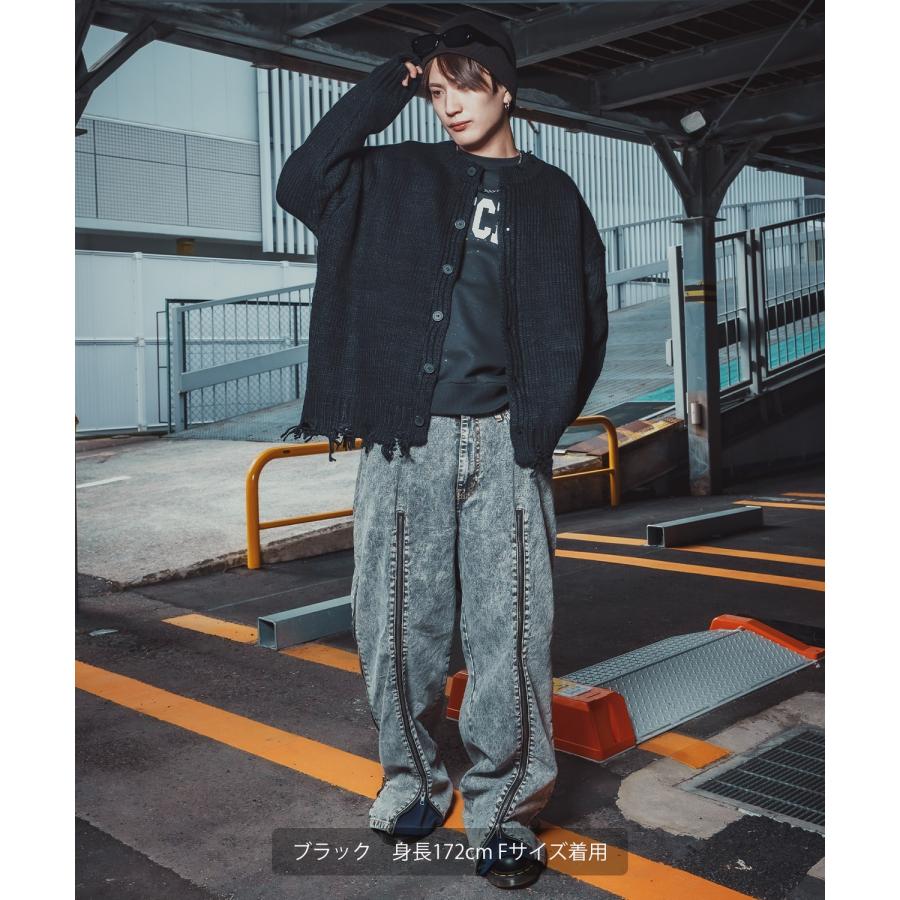 カーディガン 長袖 メンズ グランジ ロック ダメージ加工 ゆったり ビッグシルエット ニット ストリート V系 K-POP 韓国ファッション ルーズ ユニセックス | improves | 09