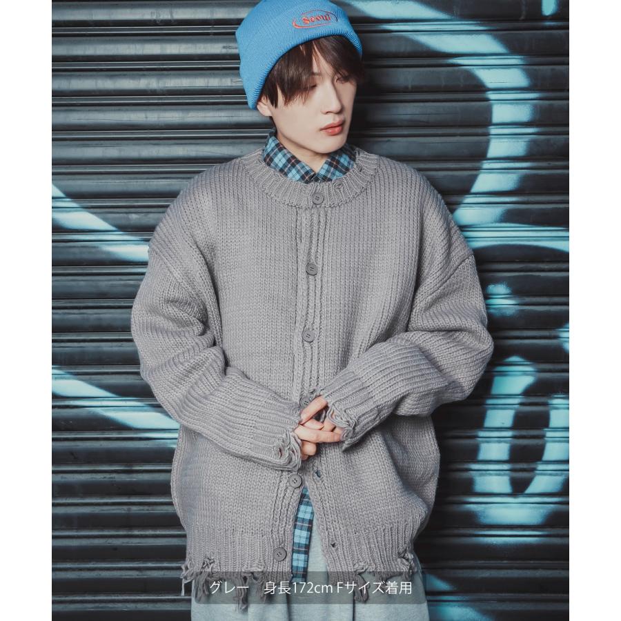 カーディガン 長袖 メンズ グランジ ロック ダメージ加工 ゆったり ビッグシルエット ニット ストリート V系 K-POP 韓国ファッション ルーズ ユニセックス | improves | 10