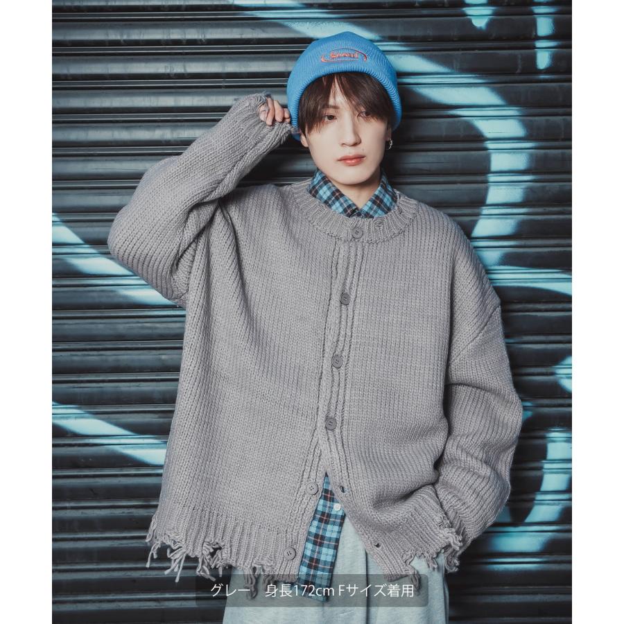 カーディガン 長袖 メンズ グランジ ロック ダメージ加工 ゆったり ビッグシルエット ニット ストリート V系 K-POP 韓国ファッション ルーズ ユニセックス | improves | 11