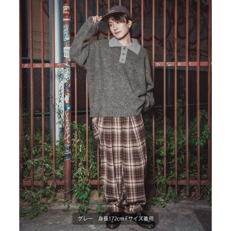 ポロニット セーター メンズ レディース モヘアライク ルーズシルエット ボリューム袖 長袖 カーリーニット レトロ カジュアル ユニセックス ゆるニット | improves | 13