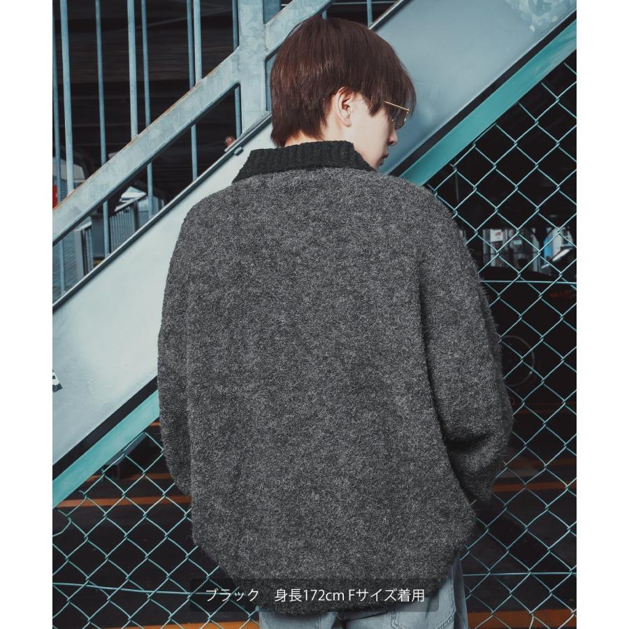 ポロニット セーター メンズ レディース モヘアライク ルーズシルエット ボリューム袖 長袖 カーリーニット レトロ カジュアル ユニセックス ゆるニット | improves | 04