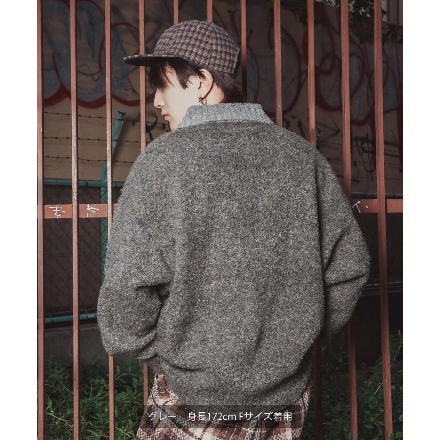 ポロニット セーター メンズ レディース モヘアライク ルーズシルエット ボリューム袖 長袖 カーリーニット レトロ カジュアル ユニセックス ゆるニット | improves | 10