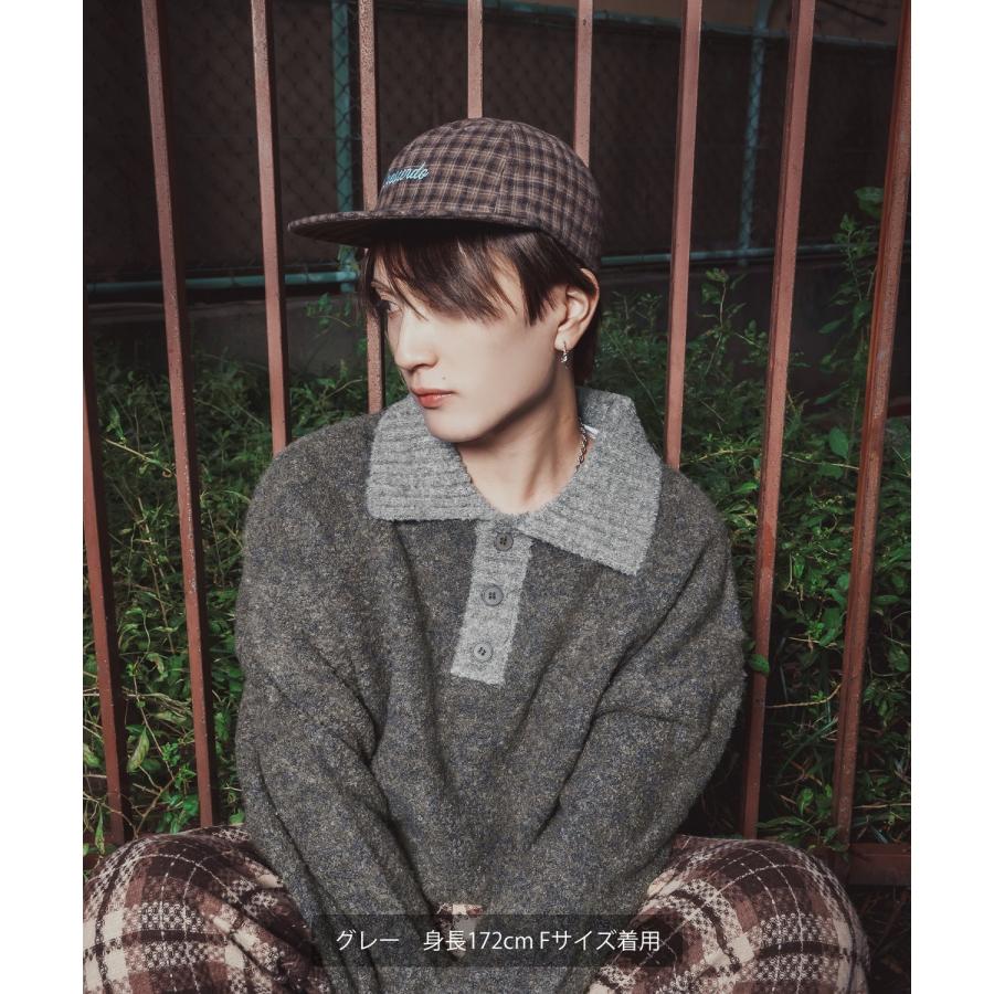 ポロニット セーター メンズ レディース モヘアライク ルーズシルエット ボリューム袖 長袖 カーリーニット レトロ カジュアル ユニセックス ゆるニット | improves | 11