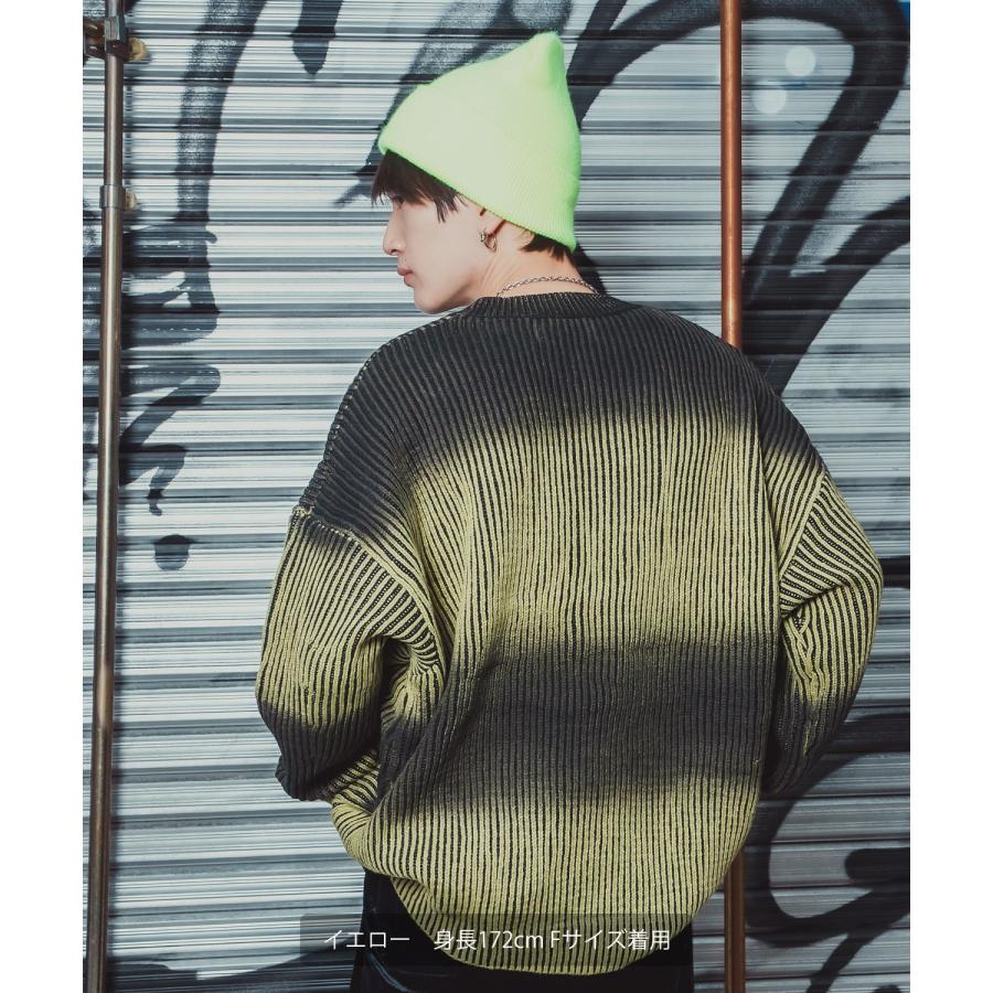 ニット セーター メンズ レディース オーバーサイズ ビッグシルエット クルーネック グラデーション ダメージ加工 ストリート Y2K 韓国 古着MIX アクリル | improves | 13