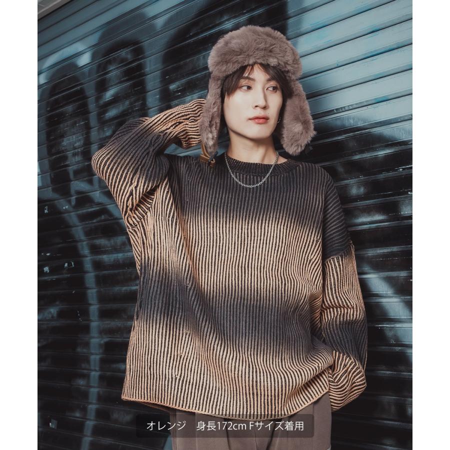 ニット セーター メンズ レディース オーバーサイズ ビッグシルエット クルーネック グラデーション ダメージ加工 ストリート Y2K 韓国 古着MIX アクリル | improves | 16