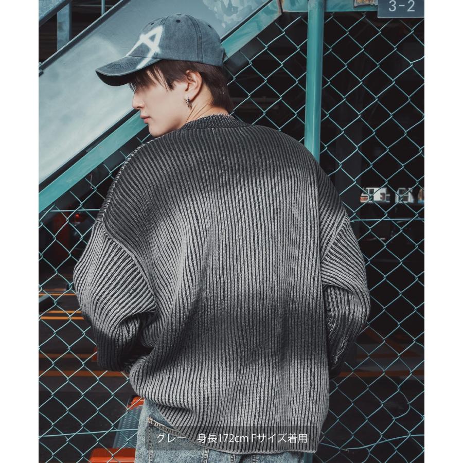 ニット セーター メンズ レディース オーバーサイズ ビッグシルエット クルーネック グラデーション ダメージ加工 ストリート Y2K 韓国 古着MIX アクリル | improves | 05