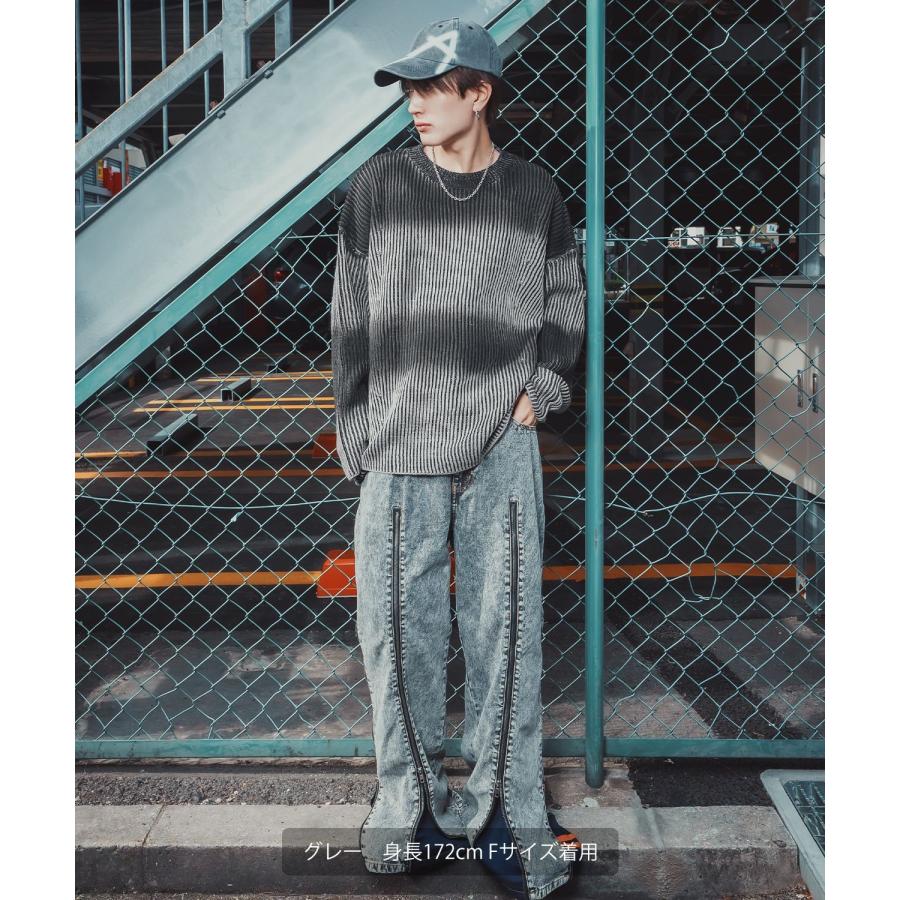 ニット セーター メンズ レディース オーバーサイズ ビッグシルエット クルーネック グラデーション ダメージ加工 ストリート Y2K 韓国 古着MIX アクリル | improves | 07