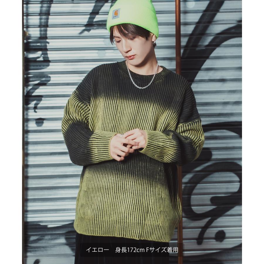 ニット セーター メンズ レディース オーバーサイズ ビッグシルエット クルーネック グラデーション ダメージ加工 ストリート Y2K 韓国 古着MIX アクリル | improves | 10