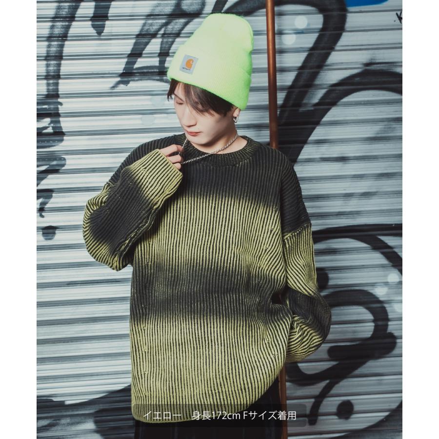 ニット セーター メンズ レディース オーバーサイズ ビッグシルエット クルーネック グラデーション ダメージ加工 ストリート Y2K 韓国 古着MIX アクリル | improves | 11