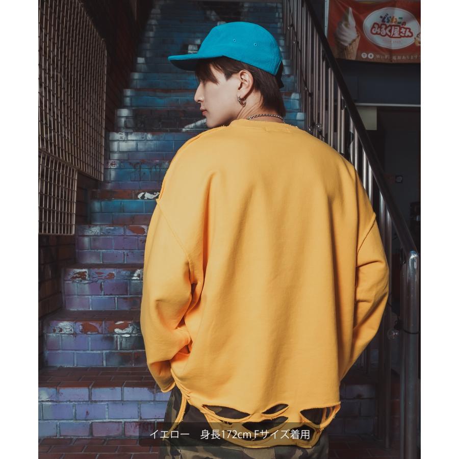 ダメージスウェット メンズ レディース ビッグシルエット ストリート Y2K ロンT カットソー グランジ ユーズド加工 オーバーサイズ 古着風 韓国 | improves | 14