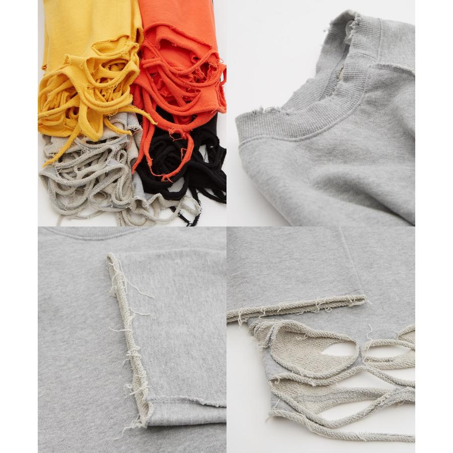 ダメージスウェット メンズ レディース ビッグシルエット ストリート Y2K ロンT カットソー グランジ ユーズド加工 オーバーサイズ 古着風 韓国 | improves | 22