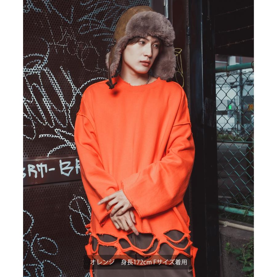 ダメージスウェット メンズ レディース ビッグシルエット ストリート Y2K ロンT カットソー グランジ ユーズド加工 オーバーサイズ 古着風 韓国 | improves | 05