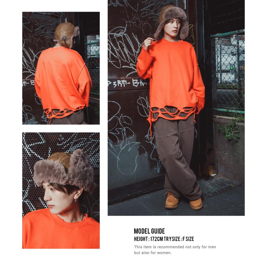 ダメージスウェット メンズ レディース ビッグシルエット ストリート Y2K ロンT カットソー グランジ ユーズド加工 オーバーサイズ 古着風 韓国 | improves | 07