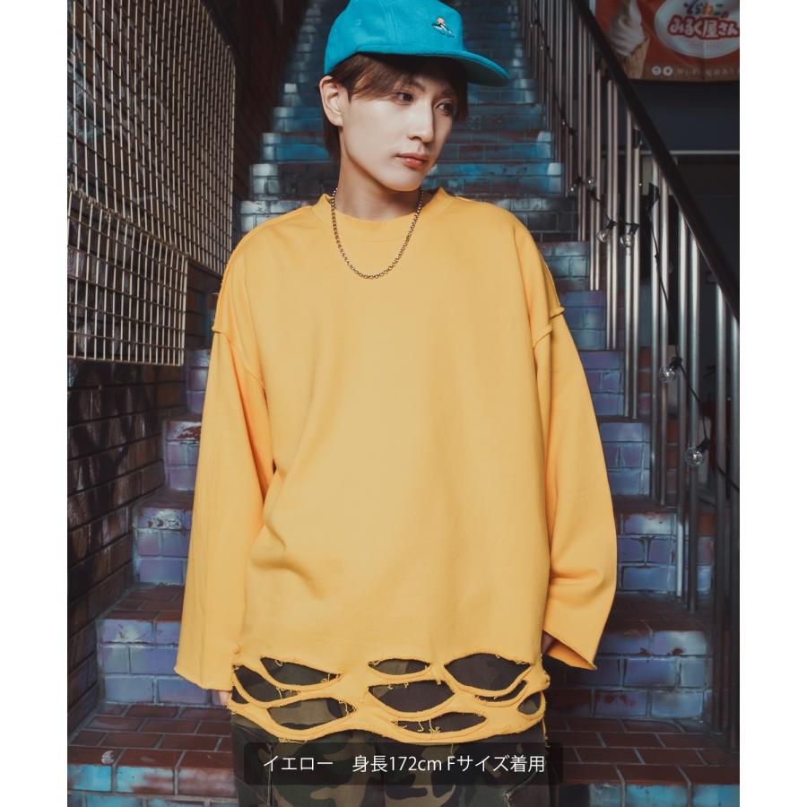 ダメージスウェット メンズ レディース ビッグシルエット ストリート Y2K ロンT カットソー グランジ ユーズド加工 オーバーサイズ 古着風 韓国 | improves | 12