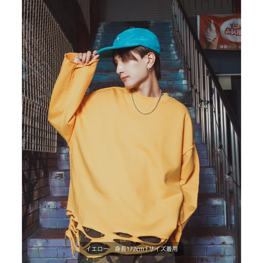 ダメージスウェット メンズ レディース ビッグシルエット ストリート Y2K ロンT カットソー グランジ ユーズド加工 オーバーサイズ 古着風 韓国 | improves | 13