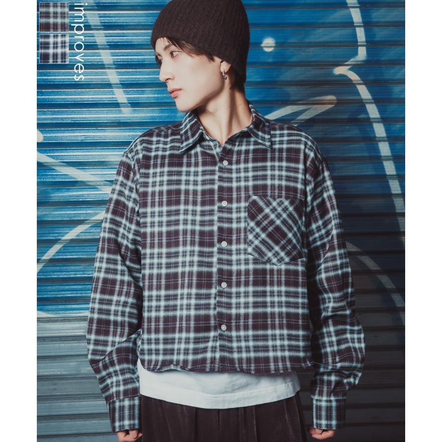 チェックシャツ クロップド丈 メンズ 長袖シャツ グランジファッション ストリート オーバーサイズ ビッグシルエット Y2K 韓国 古着MIX アメカジ カジュアル | improves