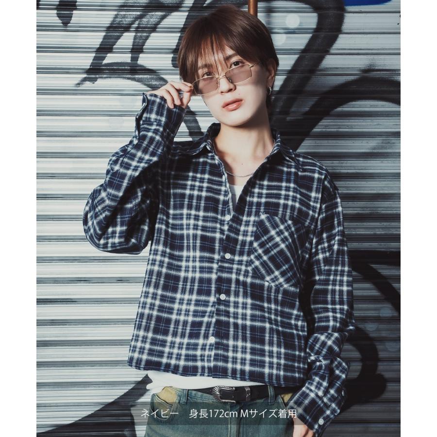 チェックシャツ クロップド丈 メンズ 長袖シャツ グランジファッション ストリート オーバーサイズ ビッグシルエット Y2K 韓国 古着MIX アメカジ カジュアル | improves | 12