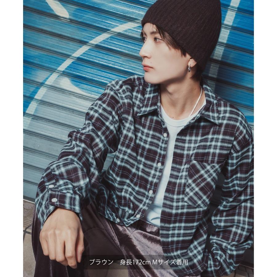 チェックシャツ クロップド丈 メンズ 長袖シャツ グランジファッション ストリート オーバーサイズ ビッグシルエット Y2K 韓国 古着MIX アメカジ カジュアル | improves | 04