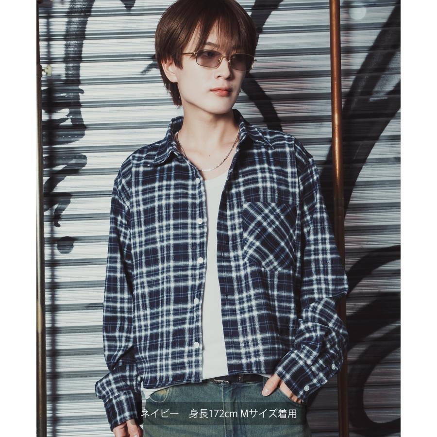 チェックシャツ クロップド丈 メンズ 長袖シャツ グランジファッション ストリート オーバーサイズ ビッグシルエット Y2K 韓国 古着MIX アメカジ カジュアル | improves | 10