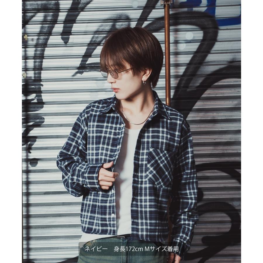 チェックシャツ クロップド丈 メンズ 長袖シャツ グランジファッション ストリート オーバーサイズ ビッグシルエット Y2K 韓国 古着MIX アメカジ カジュアル | improves | 11