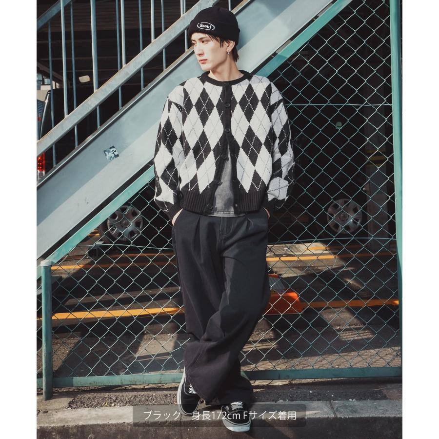 アーガイルカーディガン メンズ レディース ニット 総柄 オーバーサイズ ビッグシルエット 韓国ファッション ストリート 古着MIX 秋 冬 | improves | 06