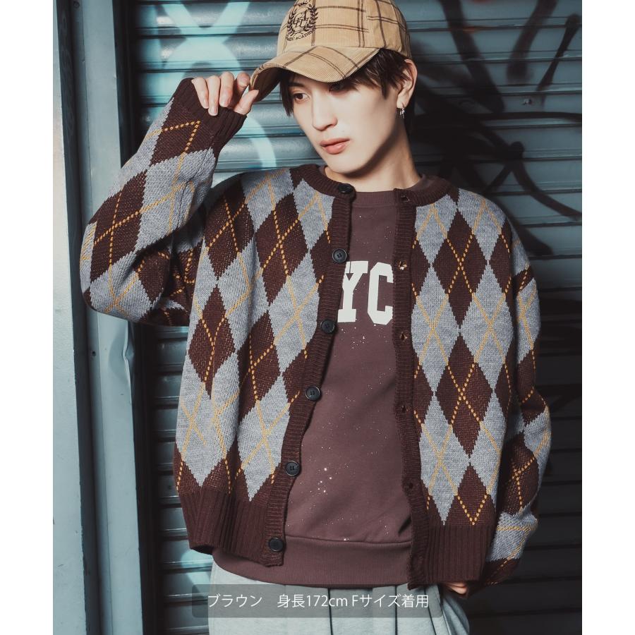 アーガイルカーディガン メンズ レディース ニット 総柄 オーバーサイズ ビッグシルエット 韓国ファッション ストリート 古着MIX 秋 冬 | improves | 07
