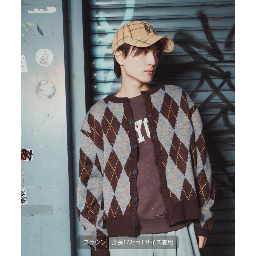 アーガイルカーディガン メンズ レディース ニット 総柄 オーバーサイズ ビッグシルエット 韓国ファッション ストリート 古着MIX 秋 冬 | improves | 08