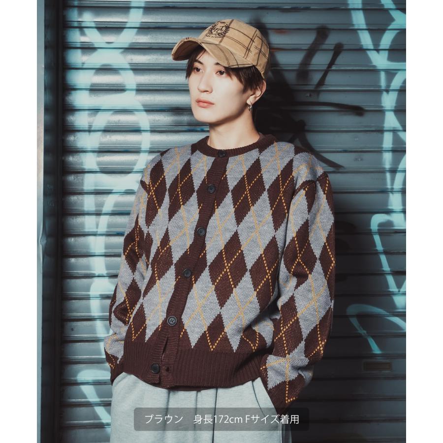 アーガイルカーディガン メンズ レディース ニット 総柄 オーバーサイズ ビッグシルエット 韓国ファッション ストリート 古着MIX 秋 冬 | improves | 09