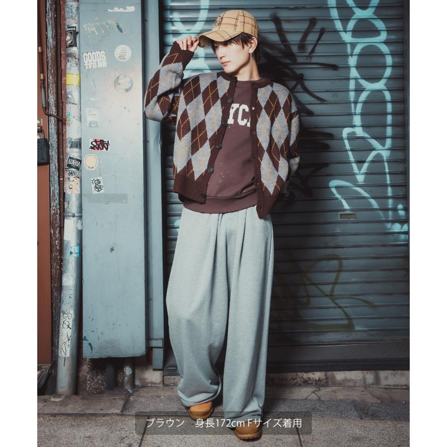 アーガイルカーディガン メンズ レディース ニット 総柄 オーバーサイズ ビッグシルエット 韓国ファッション ストリート 古着MIX 秋 冬 | improves | 11