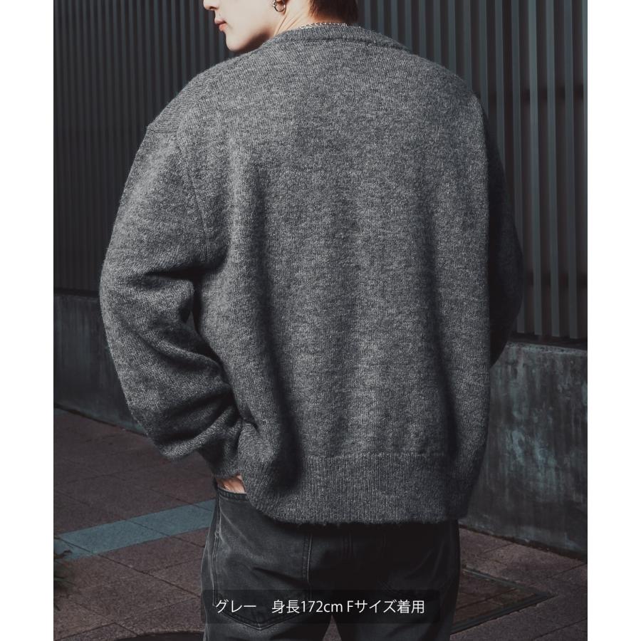 ニットカーディガン メンズ レディース オーバーサイズ ざっくり カーデ ルーズ ビッグシルエット シャギー モヘア Vネック クルーネック 古着MIX 韓国 | improves | 14