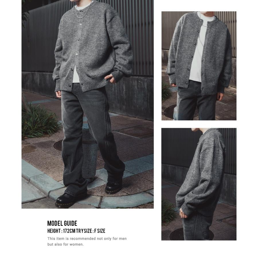 ニットカーディガン メンズ レディース オーバーサイズ ざっくり カーデ ルーズ ビッグシルエット シャギー モヘア Vネック クルーネック 古着MIX 韓国 | improves | 15