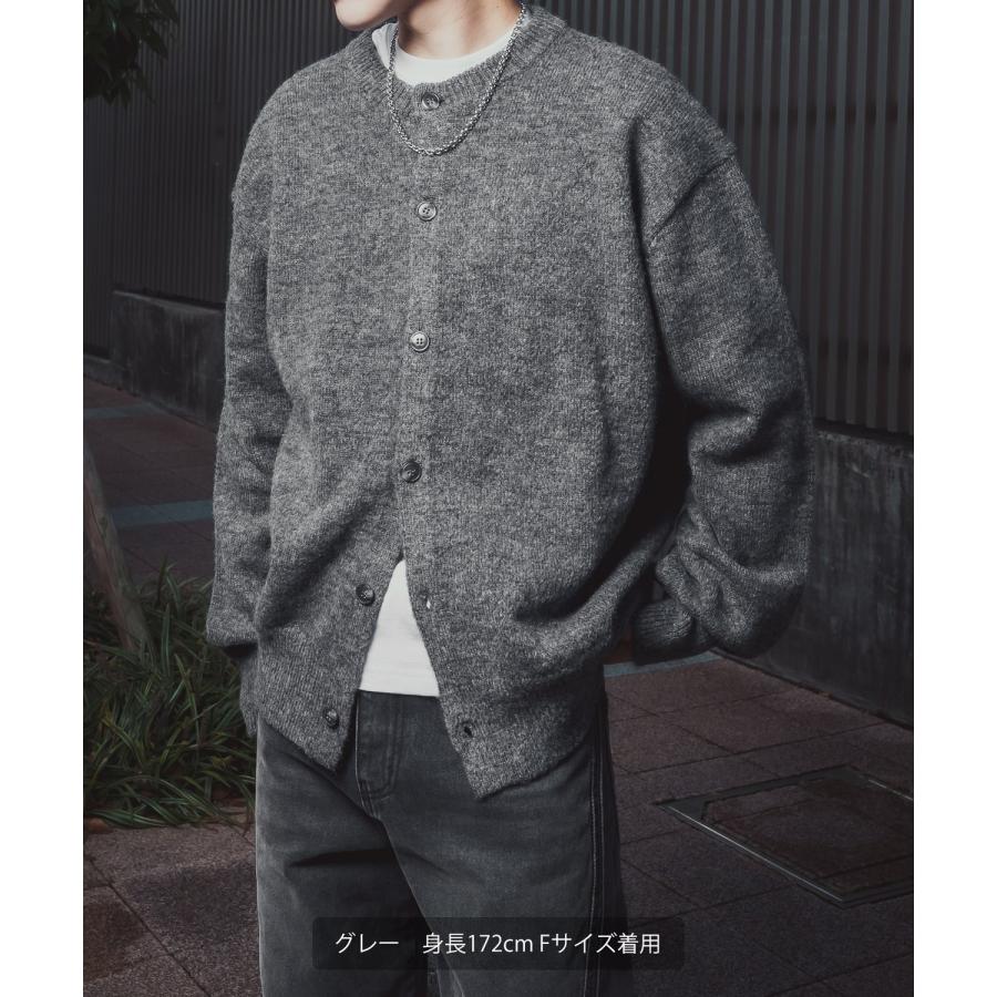 ニットカーディガン メンズ レディース オーバーサイズ ざっくり カーデ ルーズ ビッグシルエット シャギー モヘア Vネック クルーネック 古着MIX 韓国 | improves | 13