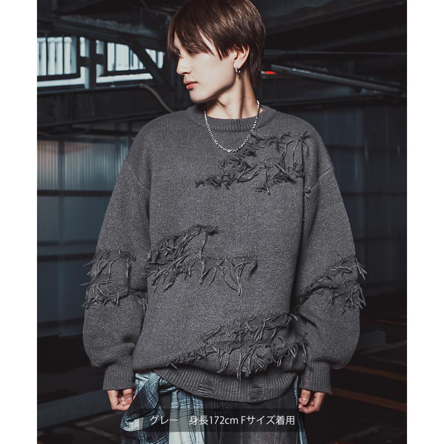 ダメージセーター グランジニット メンズ ストリート系 モード系 トップス セーター 大きめ ルーズシルエット 韓国ファッション 古着MIX | improves | 04