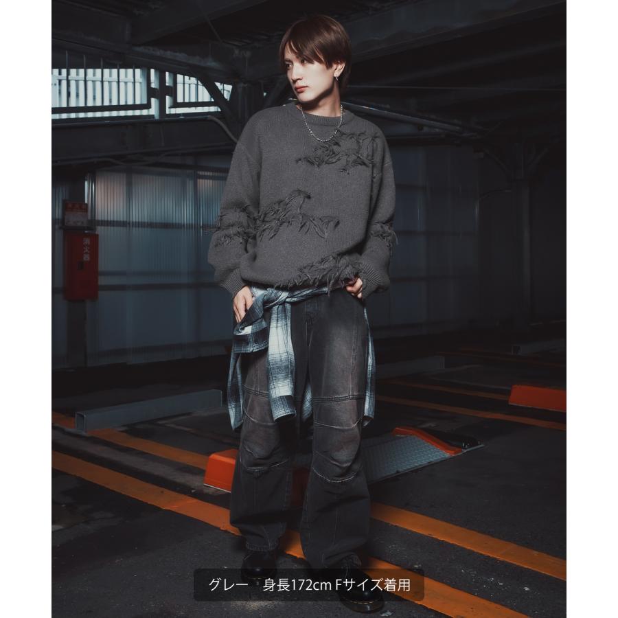ダメージセーター グランジニット メンズ ストリート系 モード系 トップス セーター 大きめ ルーズシルエット 韓国ファッション 古着MIX | improves | 08
