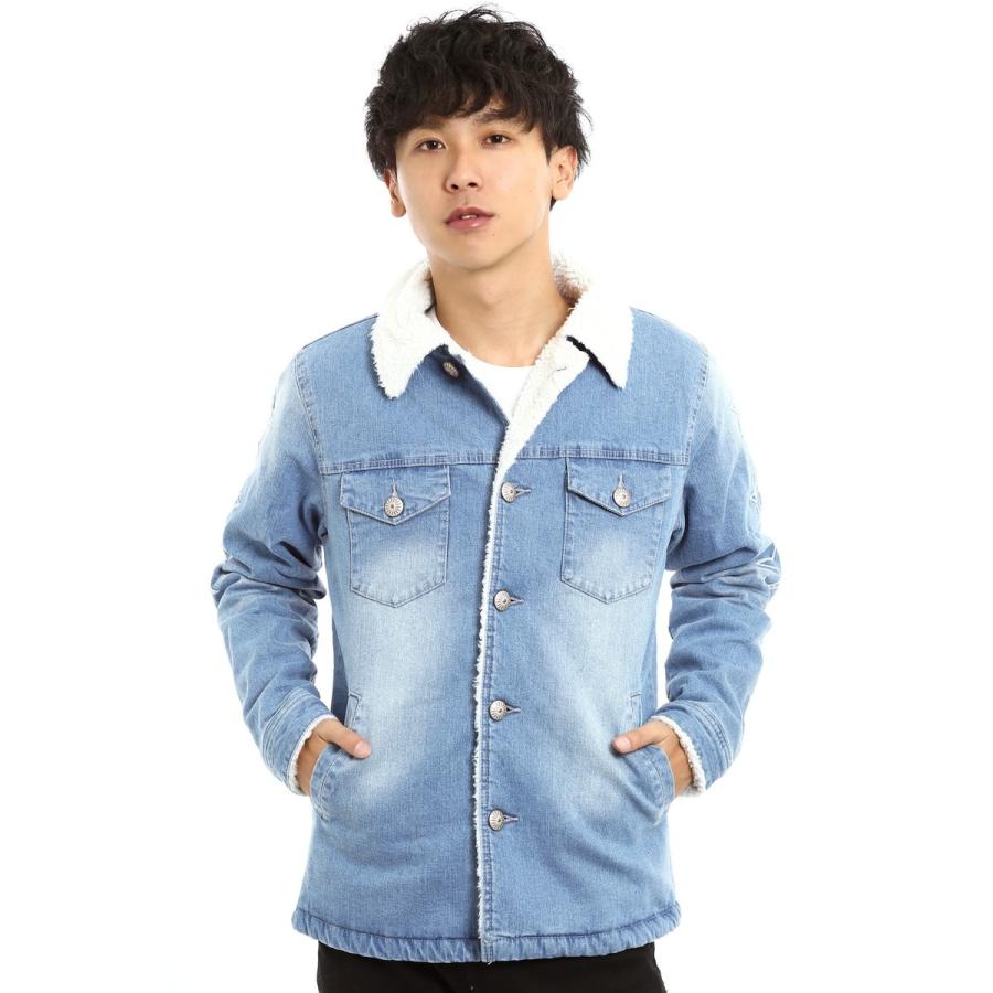 ランチコート メンズ 中綿ジャケット サーフ 星柄 裏ボア 防寒 Gジャン デニムジャケット 青 アウター ジャンバー ブルゾン | improves | 03