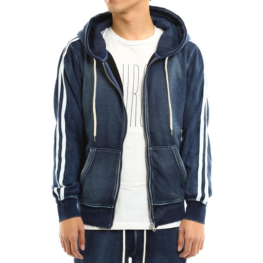 ジップパーカー 裏起毛 あったか 暖かい メンズ ジップアップパーカー カットデニム ライン入り サイドライン 青 Improves Improves インプローブス 通販 Yahoo ショッピング