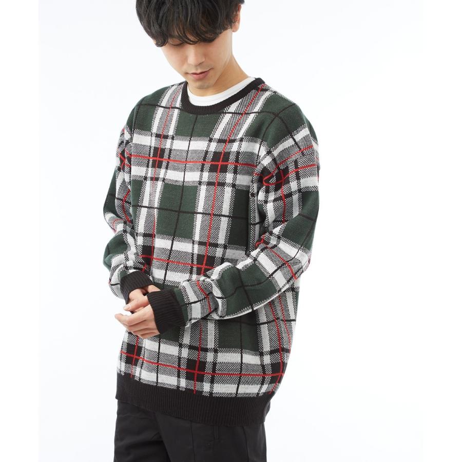 チェック ビッグシルエット ニット メンズ オーバーサイズ セーター 大きいサイズ ビッグニット クルーネック ジャガード | improves | 01