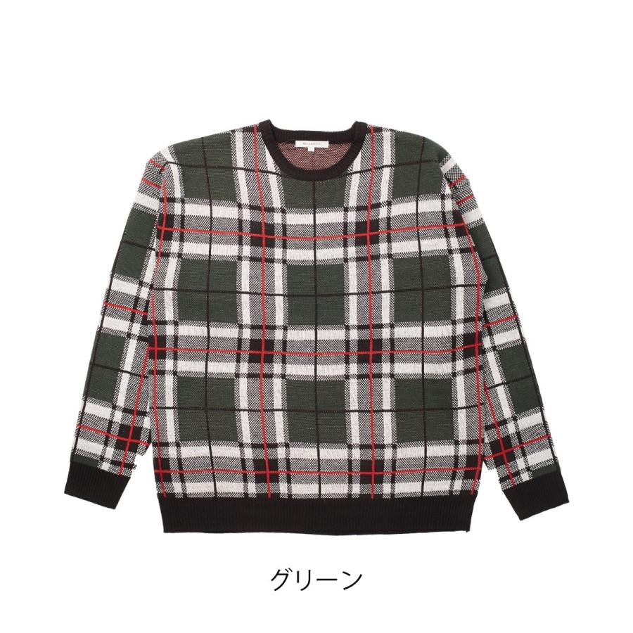 チェック ビッグシルエット ニット メンズ オーバーサイズ セーター 大きいサイズ ビッグニット クルーネック ジャガード | improves | 06