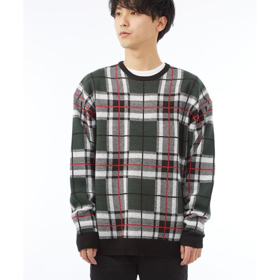 チェック ビッグシルエット ニット メンズ オーバーサイズ セーター 大きいサイズ ビッグニット クルーネック ジャガード | improves | 08