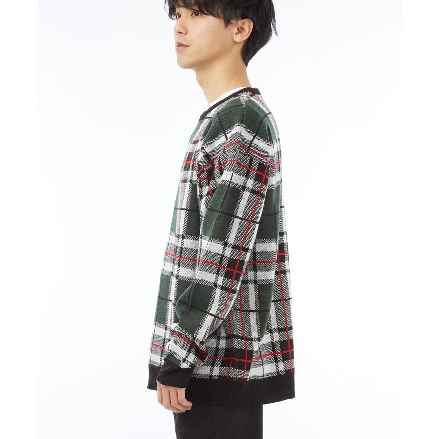 チェック ビッグシルエット ニット メンズ オーバーサイズ セーター 大きいサイズ ビッグニット クルーネック ジャガード | improves | 09