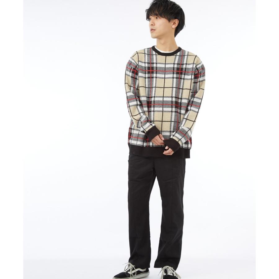 チェック ビッグシルエット ニット メンズ オーバーサイズ セーター 大きいサイズ ビッグニット クルーネック ジャガード | improves | 03