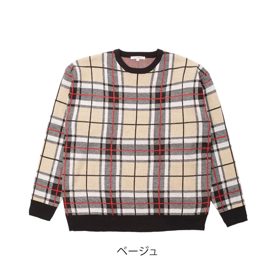 チェック ビッグシルエット ニット メンズ オーバーサイズ セーター 大きいサイズ ビッグニット クルーネック ジャガード | improves | 05