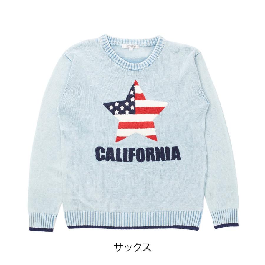 星条旗 サガラ ワッペン ニット メンズ セーター アメリカ国旗 クルーネック ジャガード スター 長袖 カットソー ホワイト | improves | 06